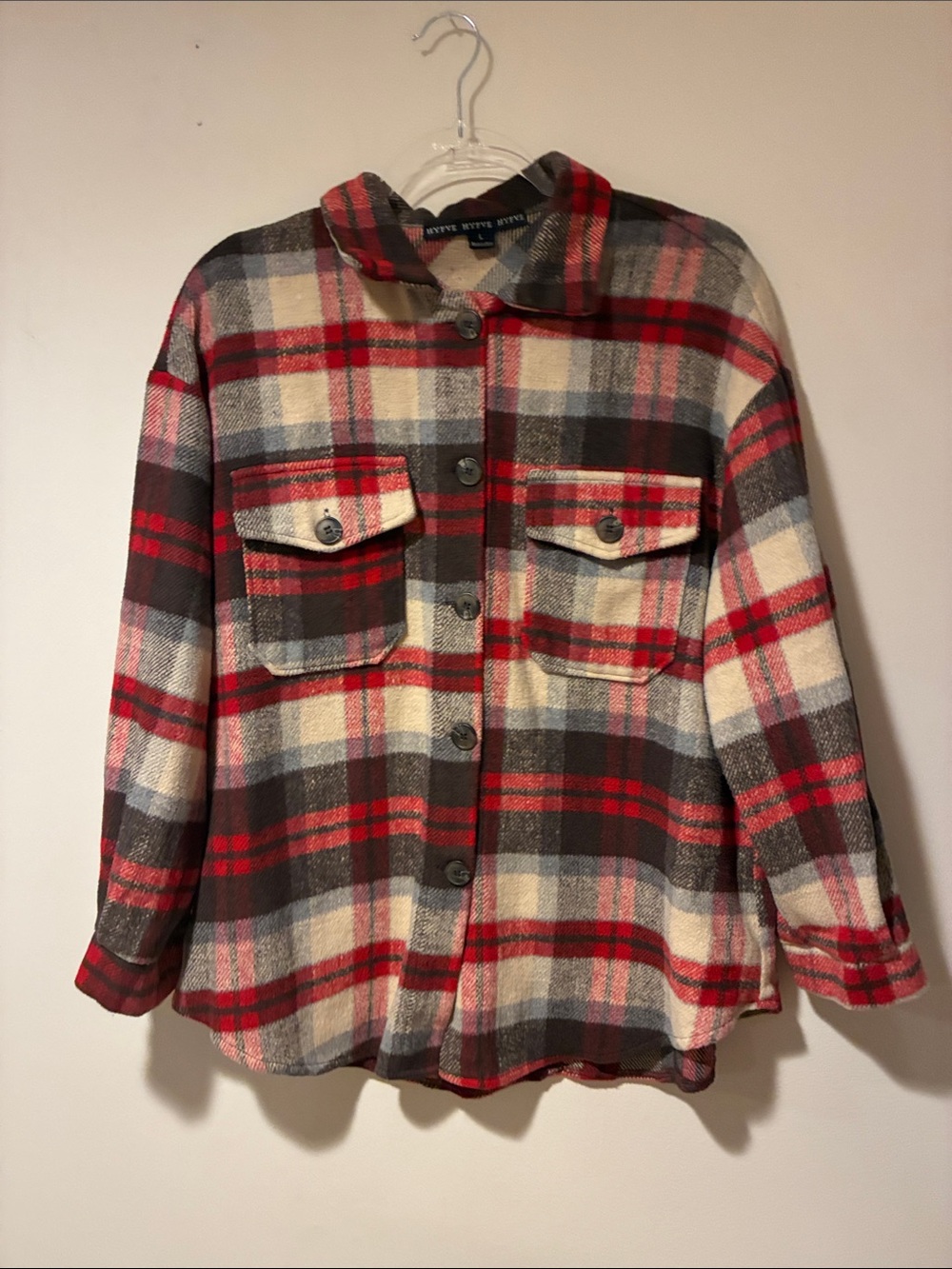 HYFVE Womens Moto Grunge Americana Cowgirl Rodeo Plaid Utility Shacket L Worn 1